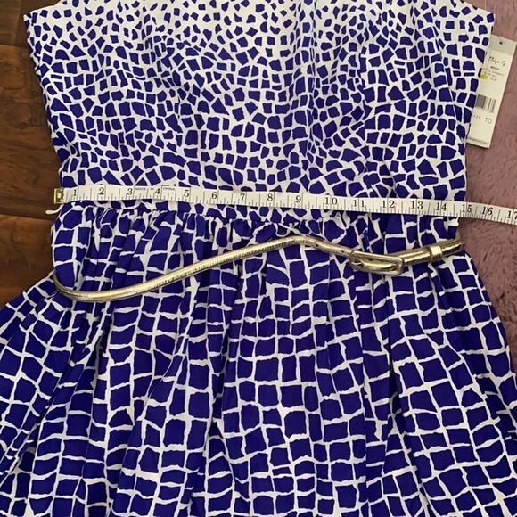 Eliza J Blue & White Multi Print Design Keyhole Dress Feminine Party Event - Picture 12 of 14